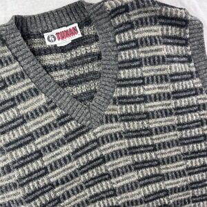 Tuxan Sweater Vest Mens XLL Shetland Wool V Neck Gray VTG Made in‎ USA